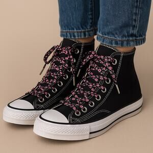 Handmade Black & Pink Ribbon Shoelaces – Custom Fashion Laces